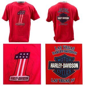 VINTAGE HARLEY DAVIDSON Red T-SHIRT  SIZE L, Las Vegas Nevada #1 Harley, 2010